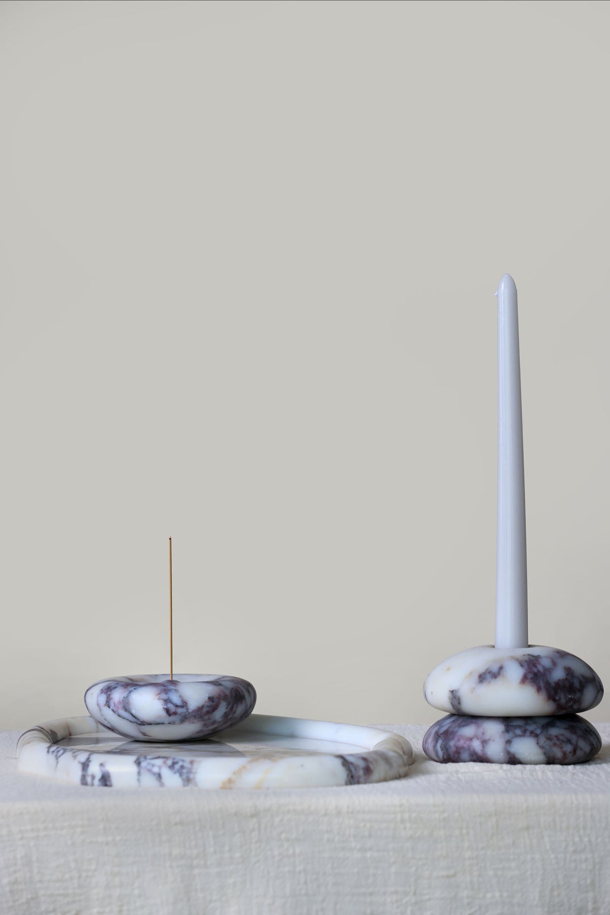 Pebble Candle & Incense Stick - Calacatta Viola