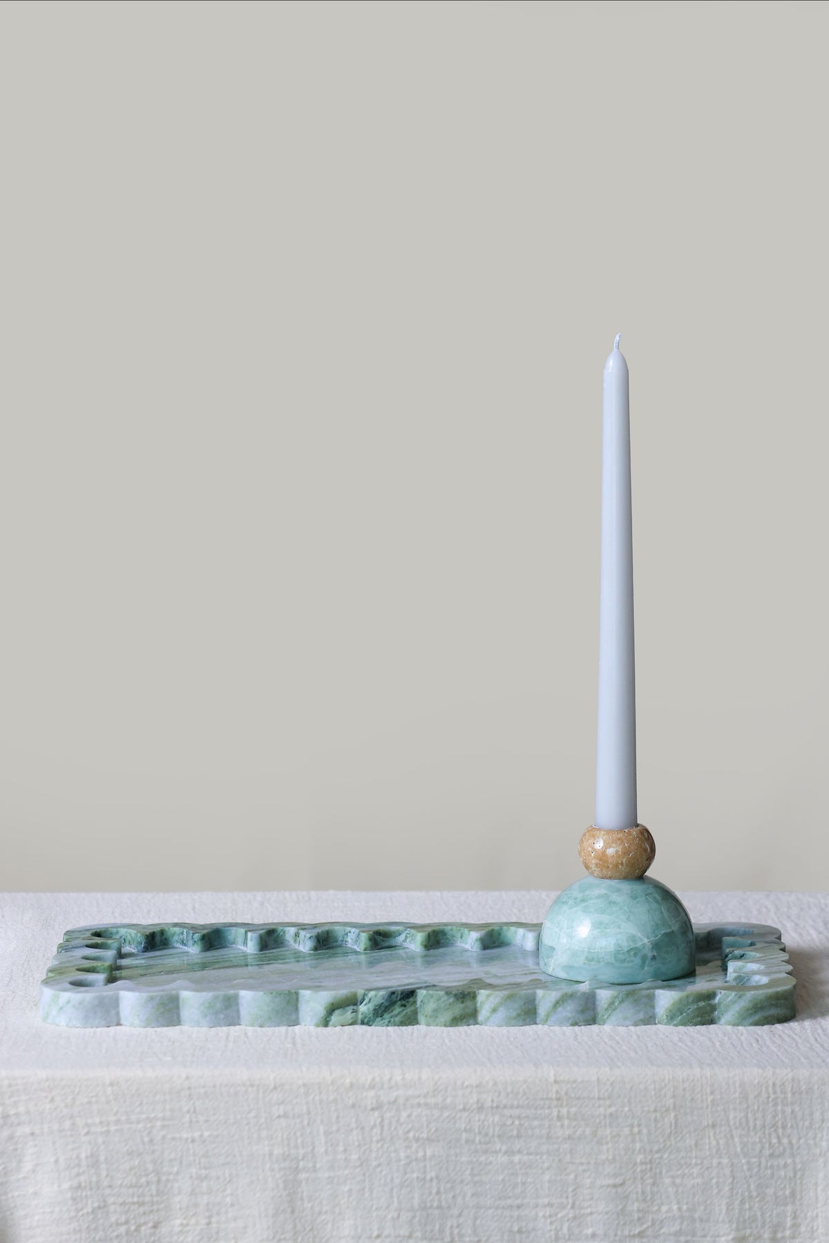 Knot Candle - Travertino & Emerald Green